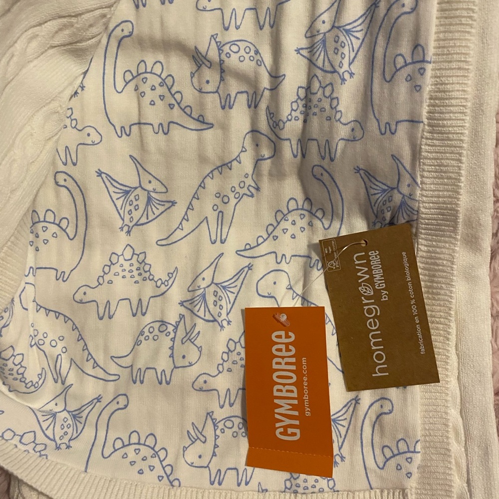 Gymboree White and Blue Dinosaur Blanket